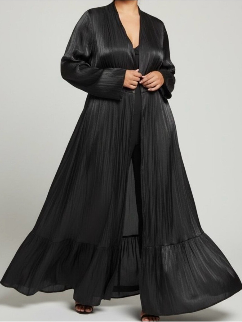 Good American Black Pleated Long Duster